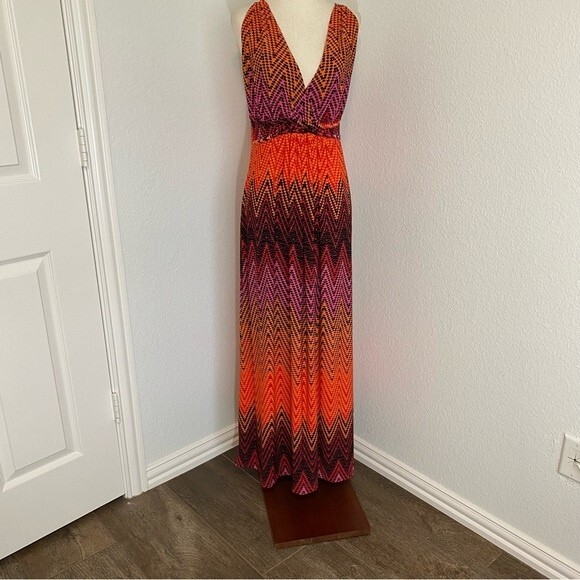 New Directions Maxi V Neck Sleeveless Empire Waist Sundress Cover Up Size L - Picture 1 of 12